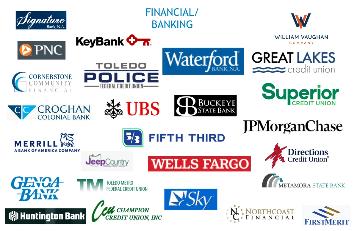 Merit Plumbing past clients, financial and banking.