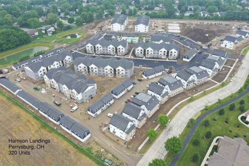 A multifamily residential development viewed from above.